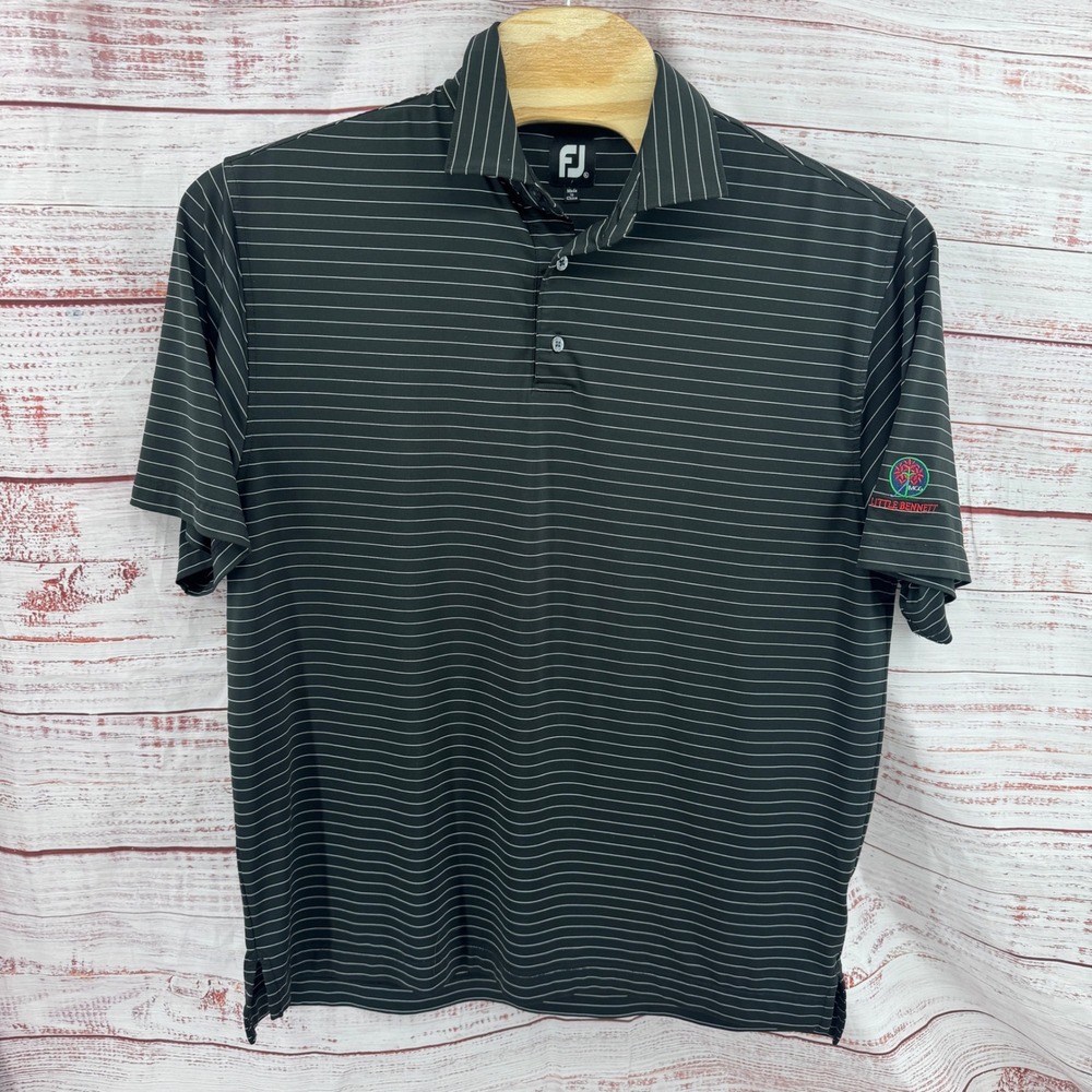 FootJoy Polo Shirt Mens XL Black Striped Golft Little Bennett MCG Performance‎